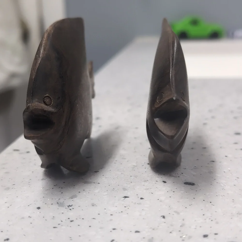Vintage Carved Ironwood Angel Fish Set